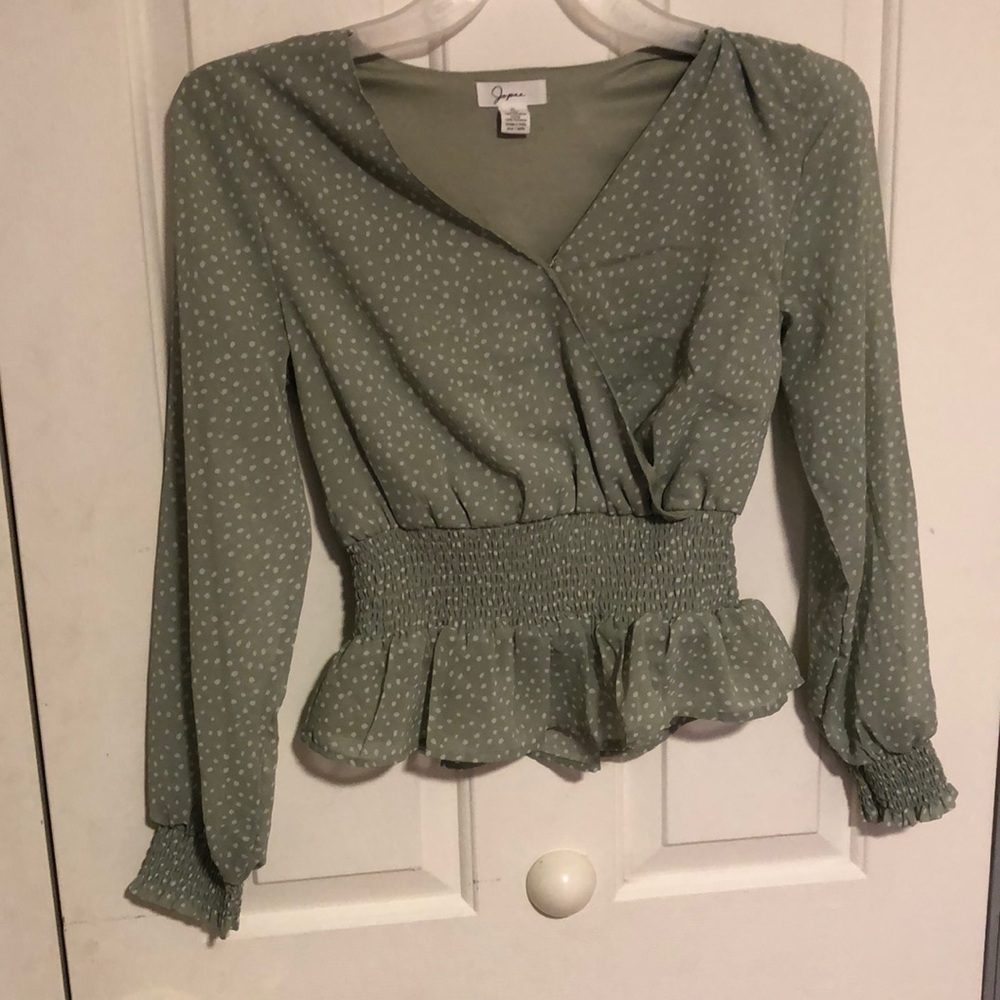 Joppa, small, Light green with white polka dots